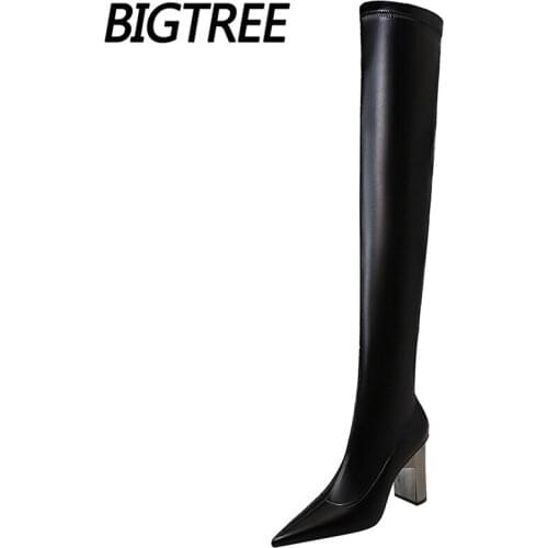 2021 Sexy Over The Knee Boots Pointed Toe High-heel Boots Autumn Winter Shoes Leather Boots Women Heels Long Boots Large Size 43