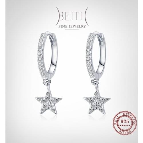 Beitil Twinkle Star Genuine 925 Sterling Silver Hoop Earring For Women Wedding Engagement Fine Female Clear Zircon Jewelry
