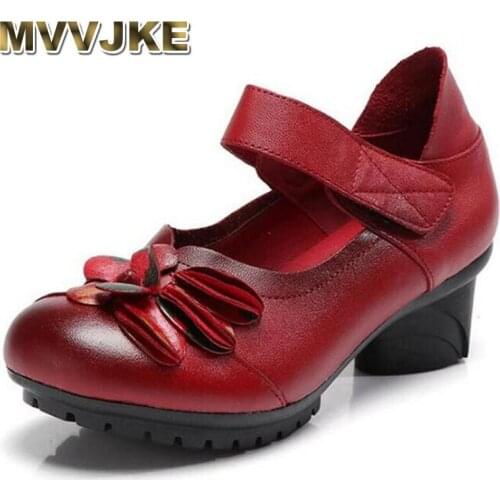 MVVJKE 2020 Women Pumps Leisure Style Square Crudetalon Flock Round Toe Spring and Autumn Elegant Shallow Ladies Shoes