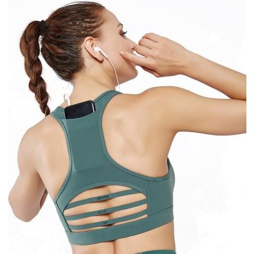 Women Sport Bra Top Black Padded Yoga Brassiere Fitness Sports Tank Top Female Sport Yoga Bra phone pocket Push Up Sports Bra