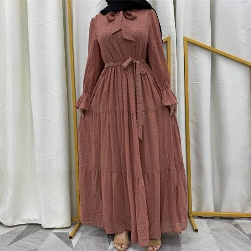 WEPBEL High Waist Long Sleeve Abaya Women Muslim Dress Arab Dubai Stitching Middle East Robe Casual Marocain Kaftan
