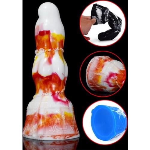Liquid silicone Butt Plug White And Red Art Colorful Animal dildos horse dragon penis with suction cup adult products sex toys