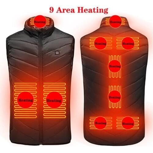 9 Areas Heated Vest Jacket Men Outdoor Winter Electrical USB Heating Jacket Sleevless Fishing Hunting Waistcoat Hiking Vest