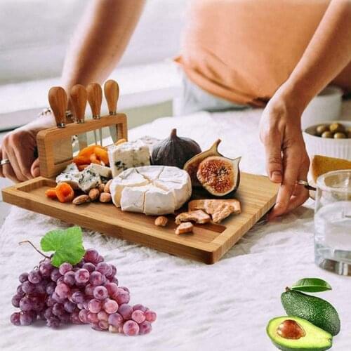 1pcs Bamboo Cheese Board Cutlery Knife Set Wood Cheese Boards Cooking Tools Cheese Knife Cheese Slicer Fork Scoop Cut