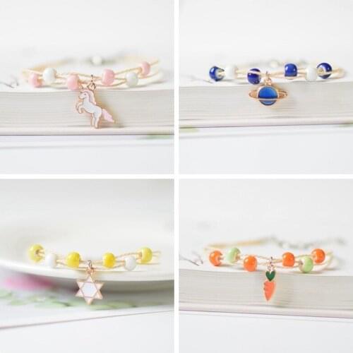 1pc Cute Girls Bracelet Ceramics Beads Braided Multilayers Handmade Bracelet Students Friends Jewelry