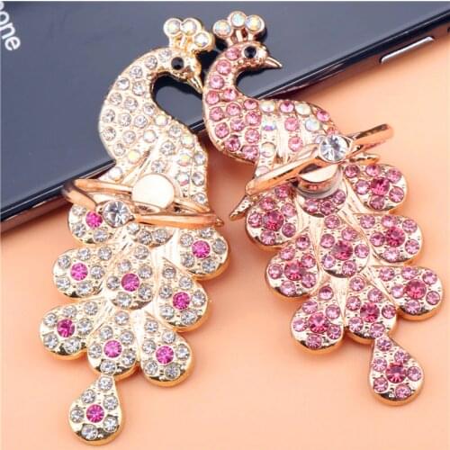 1PCS Luxury Diamond Peacock Phone Holder Universal Finger Ring Stand Mount For iPhone11 LG Flexible Holder Best Friend Gift