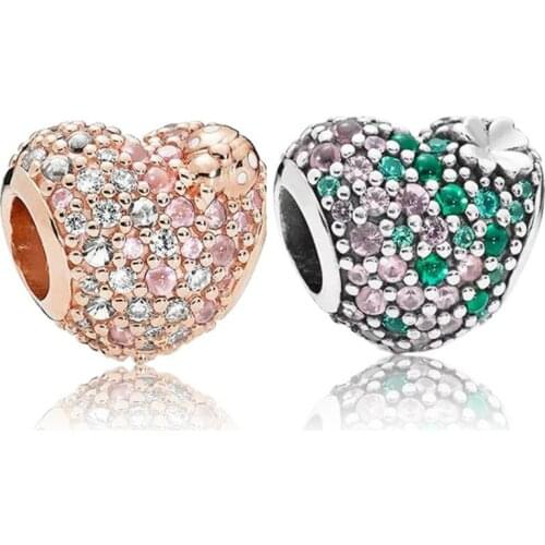 5PCS Trendy Metal Bead Colorful Crystal Heart Flower Charm Fit Original Pendant Bracelet DIY Women Jewelry Making DIY Berloques