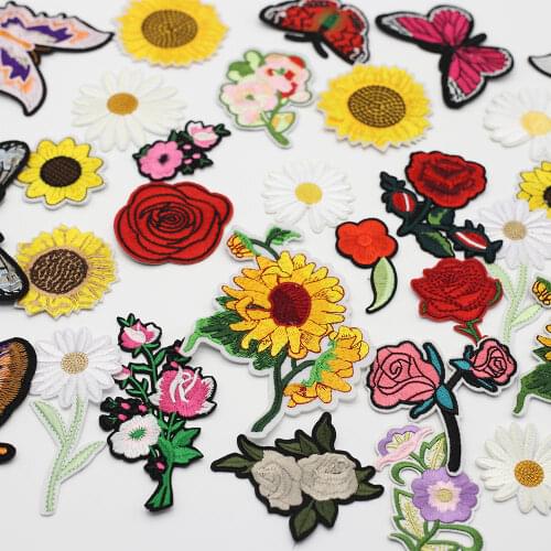 Butterfly plant clothing patch DIY embroidery patch flower applique iron Patch Badge sewing sticker T-shirt