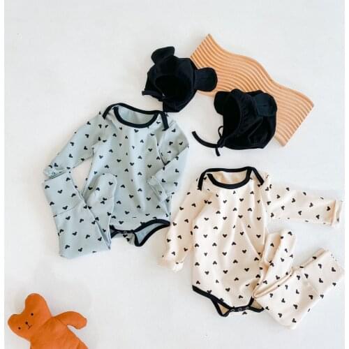 Infant Newborn Baby Girls Boys Spring Autumn Pure Cotton Solid Clothes Sets Long Sleeve Bodysuits + Elastic Pants 3PCs Outfits