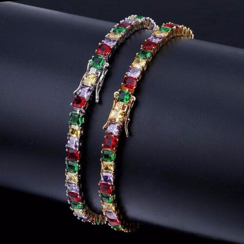 Mixed Color Cubic Zircon Bracelet Bling Iced Out 1 Row AAA CZ Stone Mens Hip hop Jewelry Copper Tennis Chain Free Send Gif Box