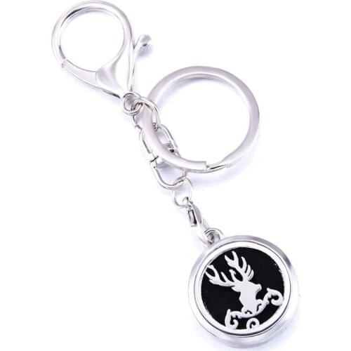 Elk Avatar Open Aroma Keychain Stainless Steel Locket Keyring Perfume Aromatherapy Essential Oil Diffuser Box Car Keychain