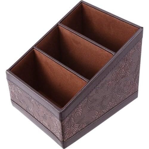Retro PU Leather Cosmetic Storage Box Remote Control Phone Holder Table Organizer for Home Office Storage Case