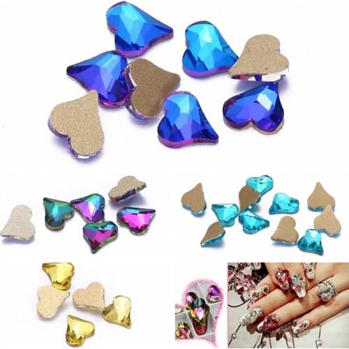 Nail Art DIY Craft Garment Accessories Case Bags Decorations Crystal 50pcs Crooked Heart Shape Flatback Nail Rhinestones