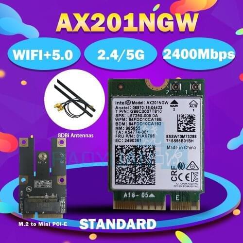 Dual Band 2400Mbps Wireless For Intel Wi-Fi 6 AX201 Bluetooth 5.0 NGFF Key E CNVi Wifi Card AX201NGW 2.4Ghz/5Ghz 802.11ac/ax