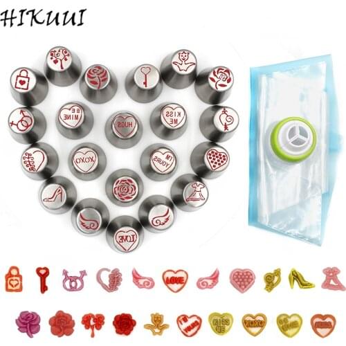 21Pcs Exclusive on Aliexpress DIY Cake Decorating Tools Nozzles and Bags Piping Tips Cake Supplies for Valentines Day Gift