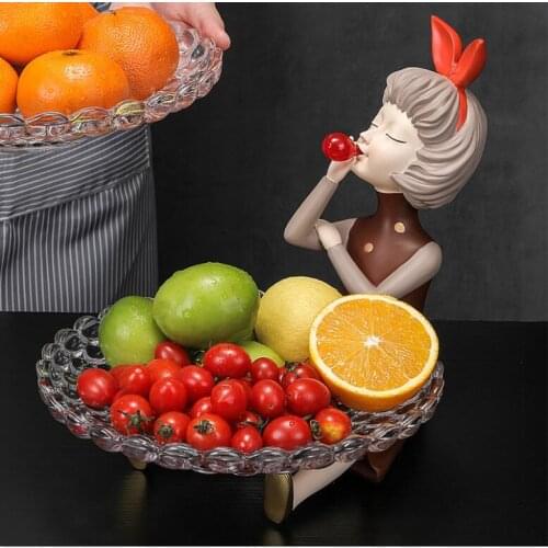 European Resin Girl Glass Snacks Fruit Plate Accessories Cafe Club Furnishing Crafts Home Livingroom Tabletop Figurines Decor
