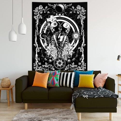 Gothic Tapestry Horror Skull Aesthetic Black And White Decorations For Living Room