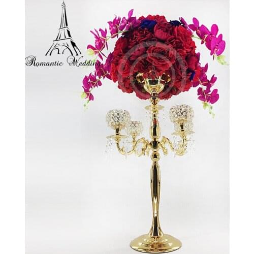 Crystal Candelabra Centerpieces 30" TALL Gold Wedding Globe Crystal Candelabra 4 Arms Candelabra Candle Holder 4PCS/LOTS