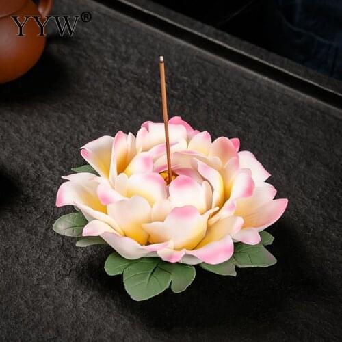 Ceramic Water Lily Flower Incense Burner Zen Chinese Incense Large Lotus Hand-Squeezed Floral For Home Or Office Incense Holder