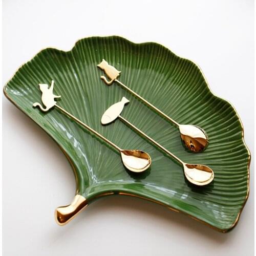 Nordic Apricot Leaf Shape Ceramic Silver Jewelry Storage Tray Afternoon Tea Tableware Creative Home Display Tray Decoration