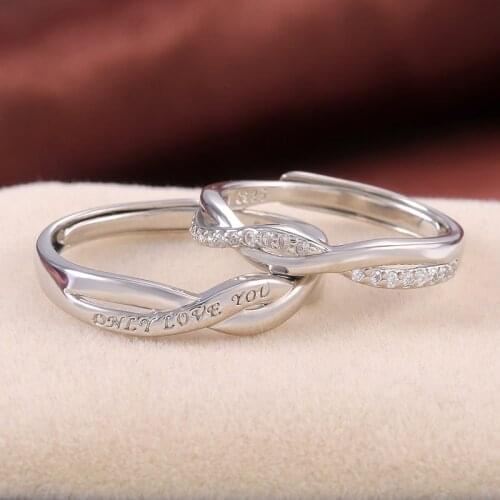 2Pcs/pair Fashion Weave Crystal Couple Ring for lovers Adjustable Wedding Engagement Ring Valentine Day Gift Jewelry Accessories