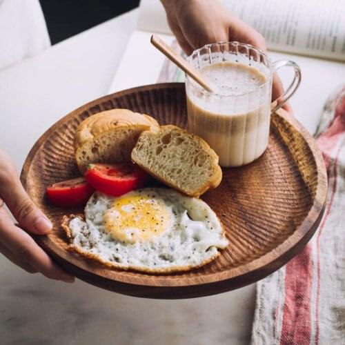 Black Walnut Round Tray Home Dessert Plate Japan Style Dinner Plate Fruit Plate Wooden Western Plate