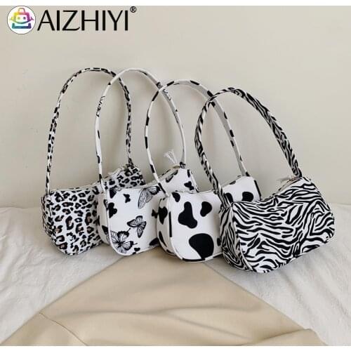 Fashion Women Animal Pattern Butterfly Leopard Print Canvas Shoulder Underarm Bag Vintage Ladies Zipper Small Purse Handbags