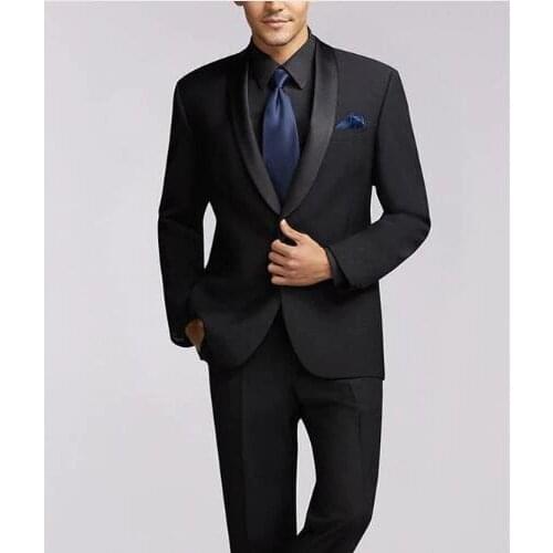 Jacket+Pant)Bespoke Fashion Black Men Suits Tuxedos Wedding Suit for man groom best man Party Prom Blazer costume homme terno