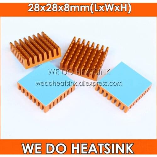 WE DO HEATSINK 28x28x8mm Highly Conductive Yellow Anodized Aluminum Heatsink with Thermal Self-Adhesive Pad for PC IC CPU