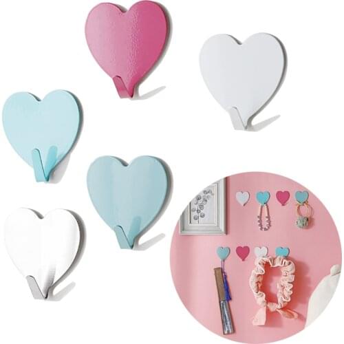 Nordic Wall Hooks Heart Shape Candy Wall Decoration Hanger Coat Key Cables Glasses Clothes Hairbands Hanging Hook