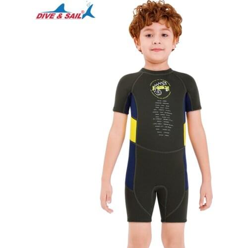 Shorty Wetsuit 2.5mm Neoprene Thermal Swimsuit, Youth Girls Boys Height 100cm-145cm for Diving Surfing Snorkeling Short Sleeve