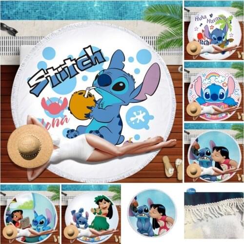 New Lilo Stitch Mickey Digital printing Beach Towel Hawaii Swimming Bath Towel Picnic Carpet Yoga Mat with Tassel Home textiles