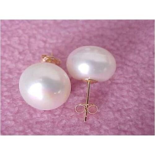 Huge 12-13mm south sea white pearl earring 14k yellow gold