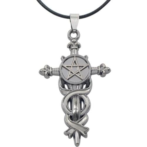 Pentacle Pentagram Star Fleur-de-lis Knife Sword Pewter Pendant Choker Necklace