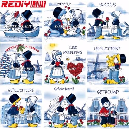 REDIY LADIY Diamond Painting Cross Stitch Resin Mosaic Crystal Picture Diamond Embroidery Needlework Old Dutch Kissing Couples