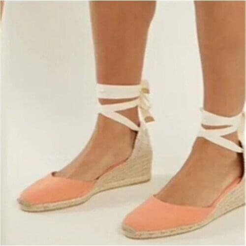 2020 Summer Platform Wedges Sandals Women Canvas Espadrilles Sandals Ankle Strap High Heels Gladiator Sandals INSTA Shoes Woman