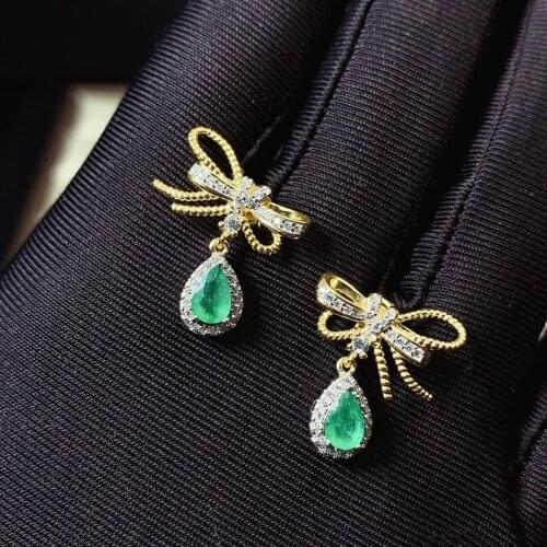 Women Earring Charming Angel Wing Style Green Emerald Earrings Women Jewelry Natural Gem Stud Earring 925 Sterling Silver Gift