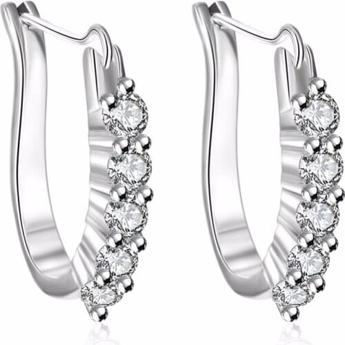 HXH QRX 925 Sterling Silver U Circle Zircon Earrings For Women Lady Best Gift Fashion Charm Silver Wedding Jewelry