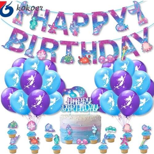 1 Set Ocean Themed Birthday Party Decorations Mermaid Latex Balloon Flag Pulling Cake Card Baby Shower Toy Balloon Deco Supplies