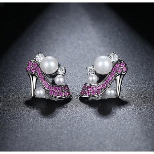 High Heels Earrings AAA Zircon Inlaid Fashion Creative Pearl Earrings Ladies Earrings Jewelry