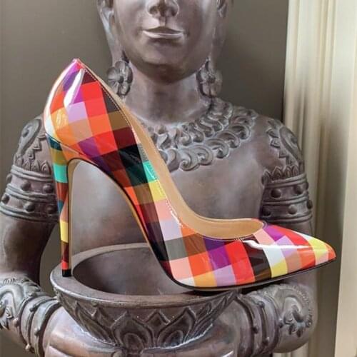 2020 summer new style multi color print patent leather pointy toe heels stiletto heel women high heels shoes 12cm big size 44