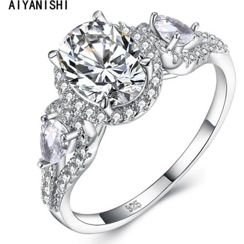AIYANISHI Fashion 100% Real 925 Sterling Oval Finger Ring Classic Bridal Silver Rings Jewelry For Women Wedding Christmas Gifts