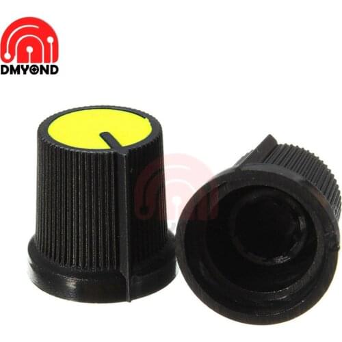 20pcs 0.6cm 6mm Knob For Rotary Taper Potentiometer Hole Volume Control Controller CAPS For WH148 Black Yellow Face Plastic