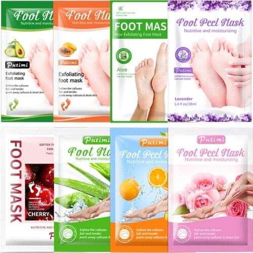 PUTIMI 20packs Exfoliating Feet Mask for Legs Pedicure Socks Foot Mask Callues Heel Dead Skin Remove Whitening Foot Patches