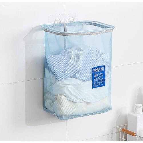 3kg Bearing Free-Punching Laundry Basket Wall Hanging Clothe Storage Organizer Nylon Mesh Bathroom Laundry Holder Storage Basket