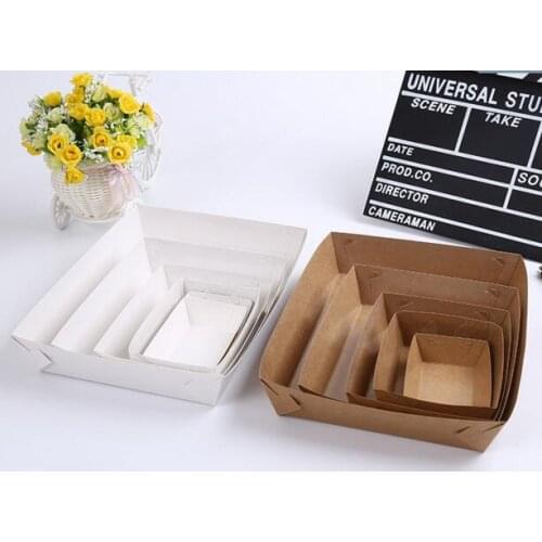 30pcs Disposable party tableware white kraft paper tray greaseproof paper box For Chip Fried food packaging