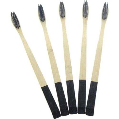 50Pcs/Set 18.5cm Custom Logo Black Handle Cheap Adult Natural Bamboo Best Good Toothbrush Tooth Brush With Box