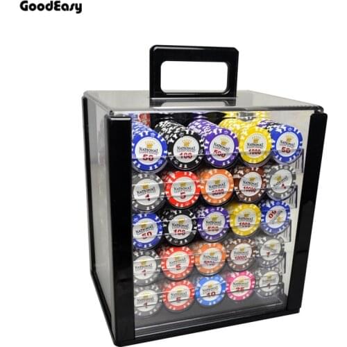 600/1000PCSCasino Poker Chip Sets Gold Crown Texas Hold'em Baccarat Black Jack Metal Coins With Acylic Box&Trays