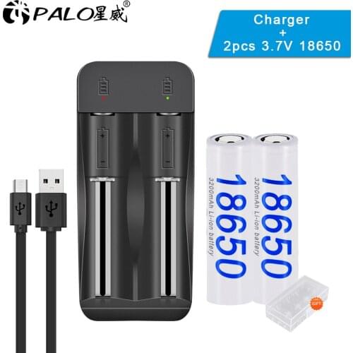 PALO 3.7V 18650 Battery 3200mAh 18650 Li-ion lithium Rechargeable Battery with Battery Charger for 18650 14500 16350 18500