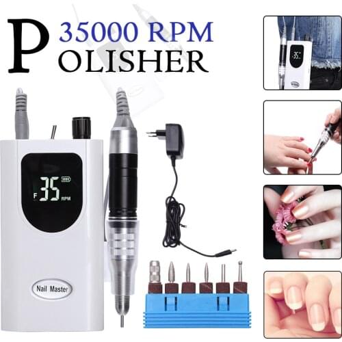 35000RPM Portable Rechargeable Electric Drill Nail Machine Manicure Pedicure Kit Nail Gel Art Polishing Tools Milling Cutter
